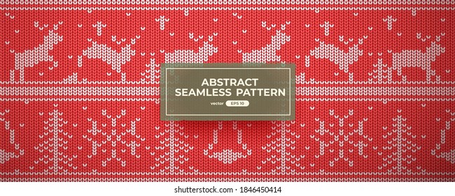 Seamless knit pattern. Red color. Vector illustration. Realistic knitted woolen cloth texture. Christmas sweater. New Year background. Winter Holiday. Flat style.
