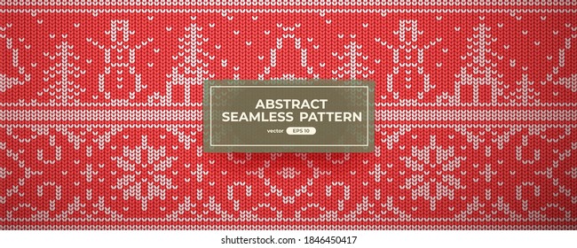 Seamless knit pattern. Red color. Vector illustration. Realistic knitted woolen cloth texture. Christmas sweater. New Year background. Winter Holiday. Flat style.