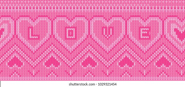 Seamless knit pink heart pattern