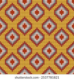 Seamless knitted background Beautiful golden yellow geometric squares.
