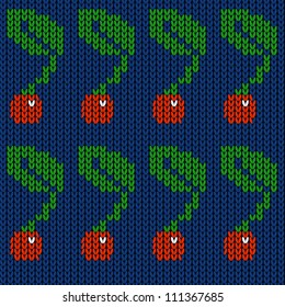 Seamless knitted background with cherries