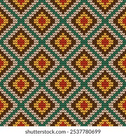 Seamless knitted background Geometric square shape, brown, beautiful