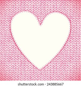 Seamless knitted background with stitched heart frame. Romantic valentine's day background. Vector illustration