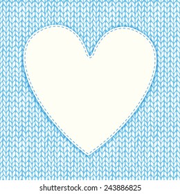 Seamless knitted background with stitched heart frame. Romantic valentine's day background. Vector illustration