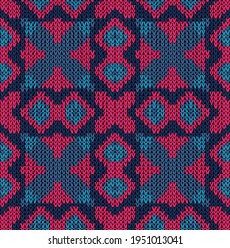Seamless knitted background. Vector illustration  Colors: Pelorous, Endeavour, Prussian Blue, Cerise