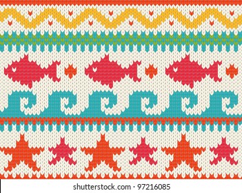 Seamless knitted beach pattern . EPS 10 vector illustration.