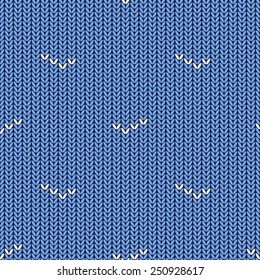 Seamless knitted blue pattern with abstract white seagulls. Stylized marine pattern with white strokes
