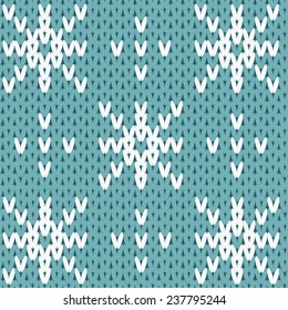 Seamless knitted blue, white pattern. Vector illustration.