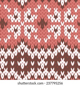 Seamless knitted brown, white, red pattern. Vector illustration.