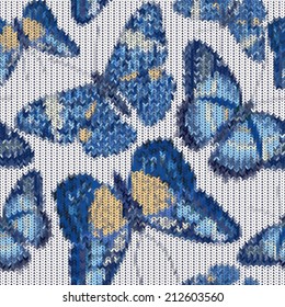 Seamless knitted butterflies pattern, vector illustration.