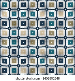 seamless knitted checkered pattern with geometric elements