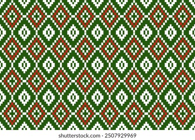 Seamless knitted Christmas pattern featuring festive trees and geometric shapes in a vintage red design,perfect for festive decorations, vintage designs, and holiday-themed textiles,Traditional ethnic