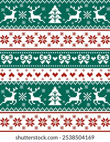 Seamless knitted christmas red and green pattern