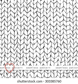 Seamless knitted hand drawn background . Neutral winter texture. Vector illustration.