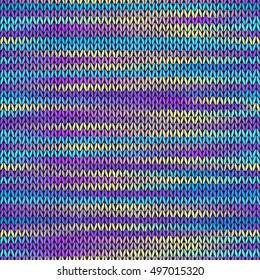 Seamless Knitted Melange Pattern. Blue Yellow Pink Color Vector Illustration