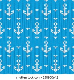 Seamless knitted pattern with anchors. Vector illustration Eps8.