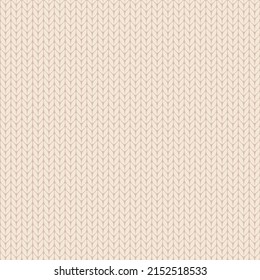 Seamless knitted pattern in beige color. Needlework, handwork, knitting. Flat vector print for fabric, wrapping paper, background