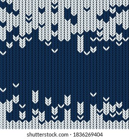 Seamless knitted pattern in blue colors  Vector illustration  Winter theme 