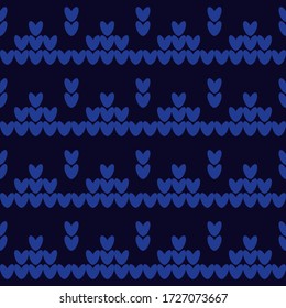 Seamless knitted pattern. Blue. Norwegian drawing. A warm sweater. Vector illustration for web design or print.