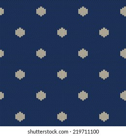 Seamless knitted pattern with blue white polka dot