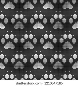 Seamless knitted pattern with cat paws knitwear pattern fabric