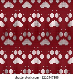 Seamless knitted pattern with cat paws knitwear pattern fabric