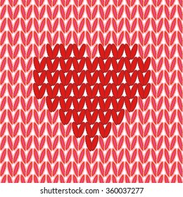 Seamless knitted pattern. In the center of the heart print. Knit fabric