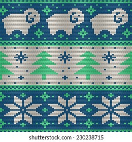 Seamless knitted pattern with colorful Christmas trees