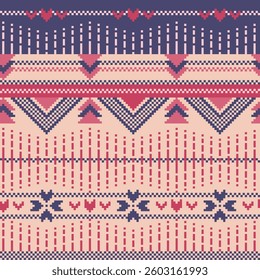 seamless knitted pattern, Cross stitch embroidery pattern, Vector Illustration for Textile Print Design.