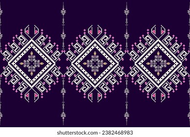 seamless knitted pattern. Ethnic pattern designs, ethnic pattern graphics, geometric shapes and flowers are used for weaving. clothing,fabric, embroidery style illustration, Ethnic abstract pixel art