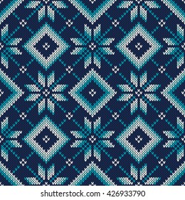 Seamless Knitted Pattern. Fair Isle Style Knitting Sweater Design. Vector Knitted Texture