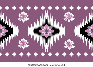 Patrón de punto sin fisuras con flores, Ikat sin fisuras
Ilustración textil, bordado rosa, estampado a rayas
ornamento, patrón floral, diseño para envolver,
seda, bufanda, fondo, textil, alfombra