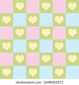 seamless knitted pattern with full-color  green and yellow hearts.	
