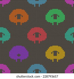 Seamless knitted pattern with funny cute colorful sheep