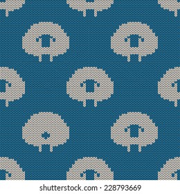 Seamless knitted pattern with funny cute sheep