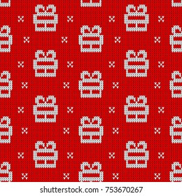 Seamless knitted pattern with gift.