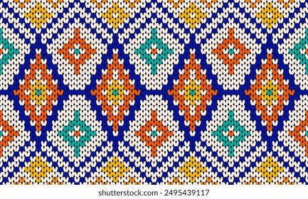 Seamless Knitted Pattern. Heart Cross Stitch Embroidery seamless pattern on background. Design for fashion texture,fabric,clothing,wrapping,print geometric ethnic oriental.