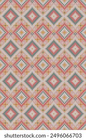Seamless Knitted Pattern. Heart Cross Stitch Embroidery seamless pattern on background. Design for fashion texture,fabric,clothing,wrapping,print geometric ethnic oriental.