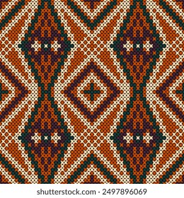 Seamless Knitted Pattern. Heart Cross Stitch Embroidery seamless pattern on background. Design for fashion texture,fabric,clothing,wrapping,print geometric ethnic oriental.