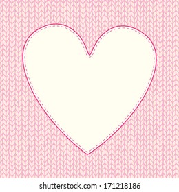 Seamless knitted pattern with heart shaped frame for text. Beautiful Valentine's day  background, template for your design. Vector illustration