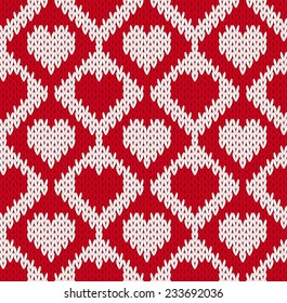 Seamless knitted pattern with hearts. EPS8