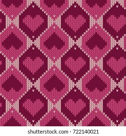Seamless, knitted pattern with hearts for a lovely background design.