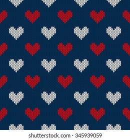 Seamless Knitted Pattern with Hearts. Valentine's Day Background