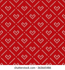 Seamless Knitted Pattern with Hearts. Valentine's Day Background