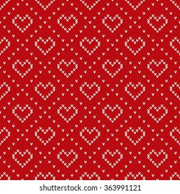 Seamless Knitted Pattern with Hearts. Valentine's Day Background