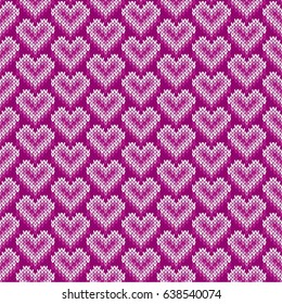 Seamless Knitted Pattern with Hearts. Valentine's Day Background