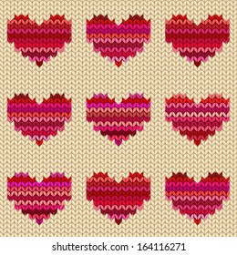 Seamless knitted pattern with melange hearts