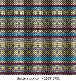 Seamless knitted pattern. Multicolored repeating tribal template