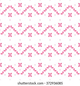 Seamless knitted pattern in pink and white colors. Knitted background in scandinavian style. Vector Illustration for wrapping paper, textile designs, fabrics, blog decor, christmas cards, invitations 