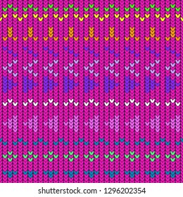 Seamless knitted pattern purple color. Style for winter wear.